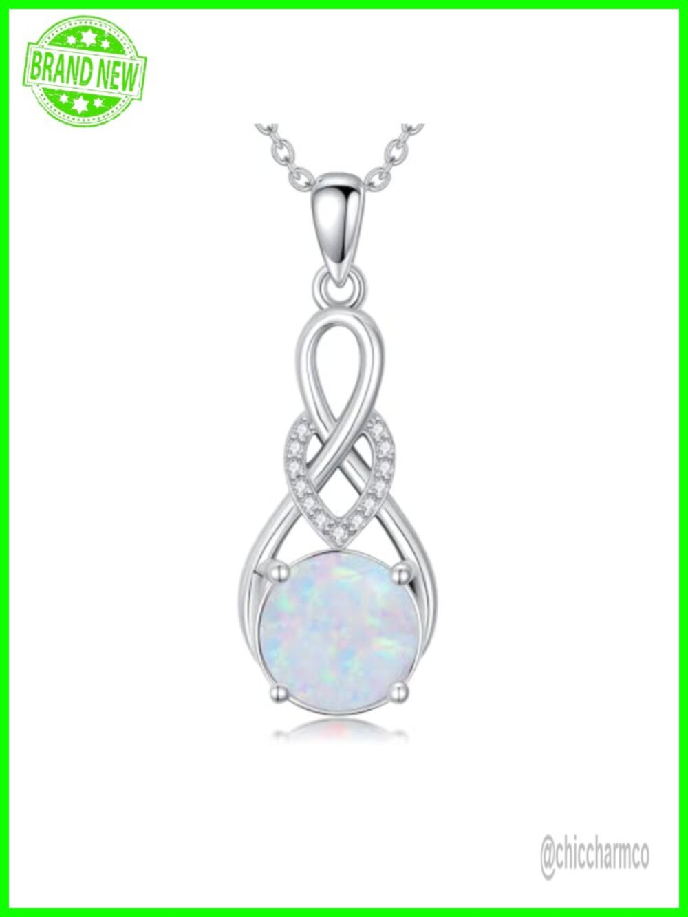 925 Sterling Silver Opal Diamond Pendant Necklace October Birthstone Jewelry